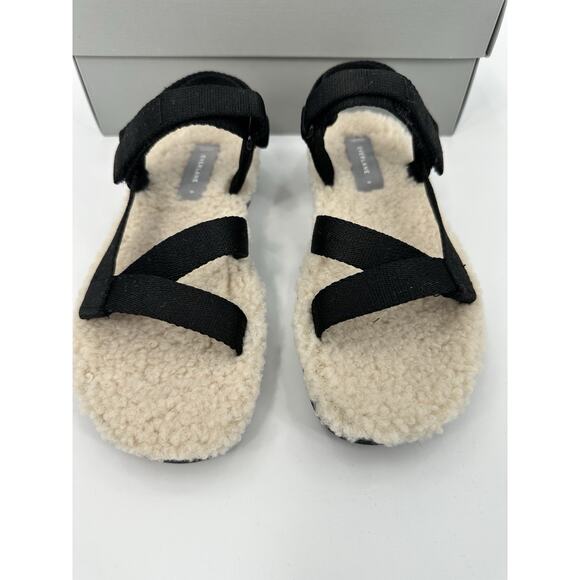 Everlane Sherpa Sandals Size 6 Black Faux Fur Strappy Comfort Slides w/ Box - Picture 3 of 7